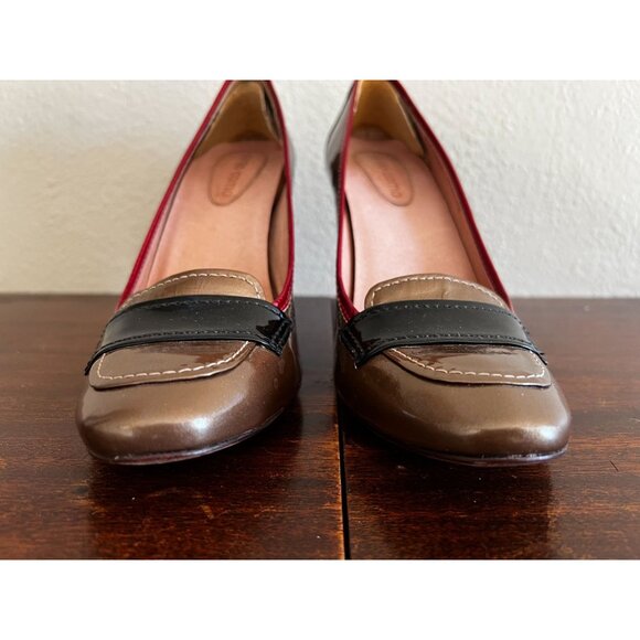 Corso Como Womens Patent Leather Heels 7.5N Red Trim Chunky Brazil - Picture 6 of 11